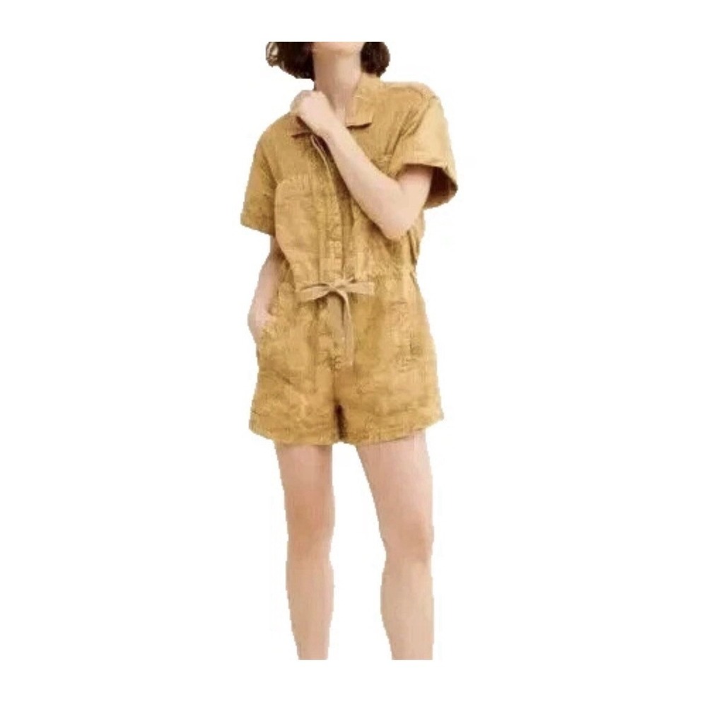 Free People Rhodes Chino Shorts Coverall size Medium Color Khaki Romper #0003